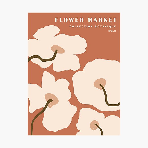 Flower market, Neutral print, Botanical art, Retro print, Aesthetic poster, Abstract beige flowers Photographic Print