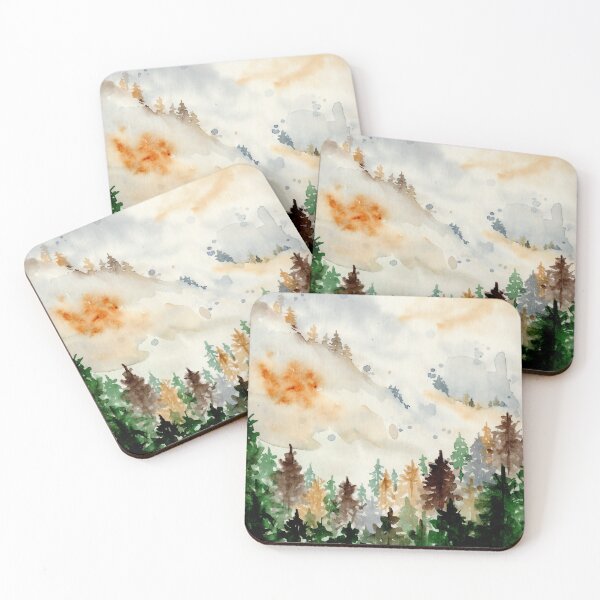 Item preview, Mountain Pine Forest Valley, Watercolor Landscape Painting designed and sold by DaisyPaints.