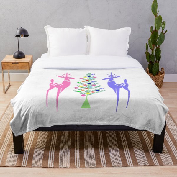 Item preview, Árbol de Navidad de inspiración moderna blanca vintage de mediados de siglo con ciervo designed and sold by FlippinTurtles.