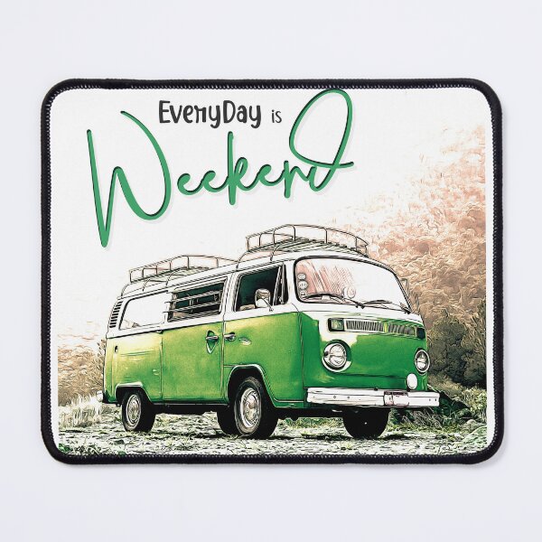 Item preview, Green van with the phrase everyday is weekend designed and sold by Anena Studio.
