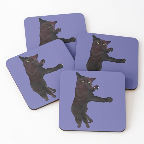Item preview, Dancing black cat on living coral background designed and sold by AHELENE.