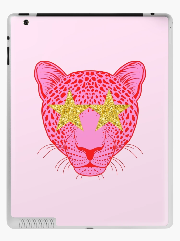 Star eyed preppy cheetah / panther / tiger with gold glittery eyes in pink  | iPad Case & Skin