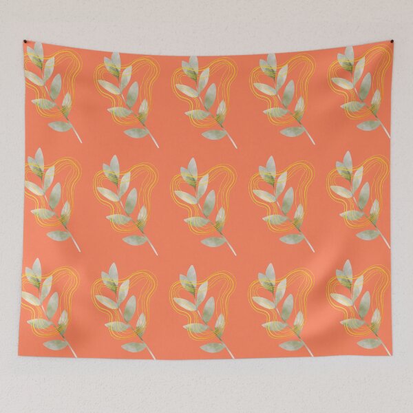 Item preview, green leafs with gold lines print designed and sold by MidnightArts1.