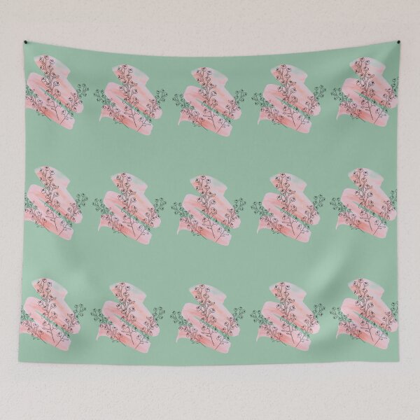 Item preview, pink and green background flower print designed and sold by MidnightArts1.