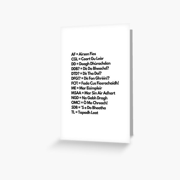 Scottish Gaelic Abbreviations Design Greeting Card