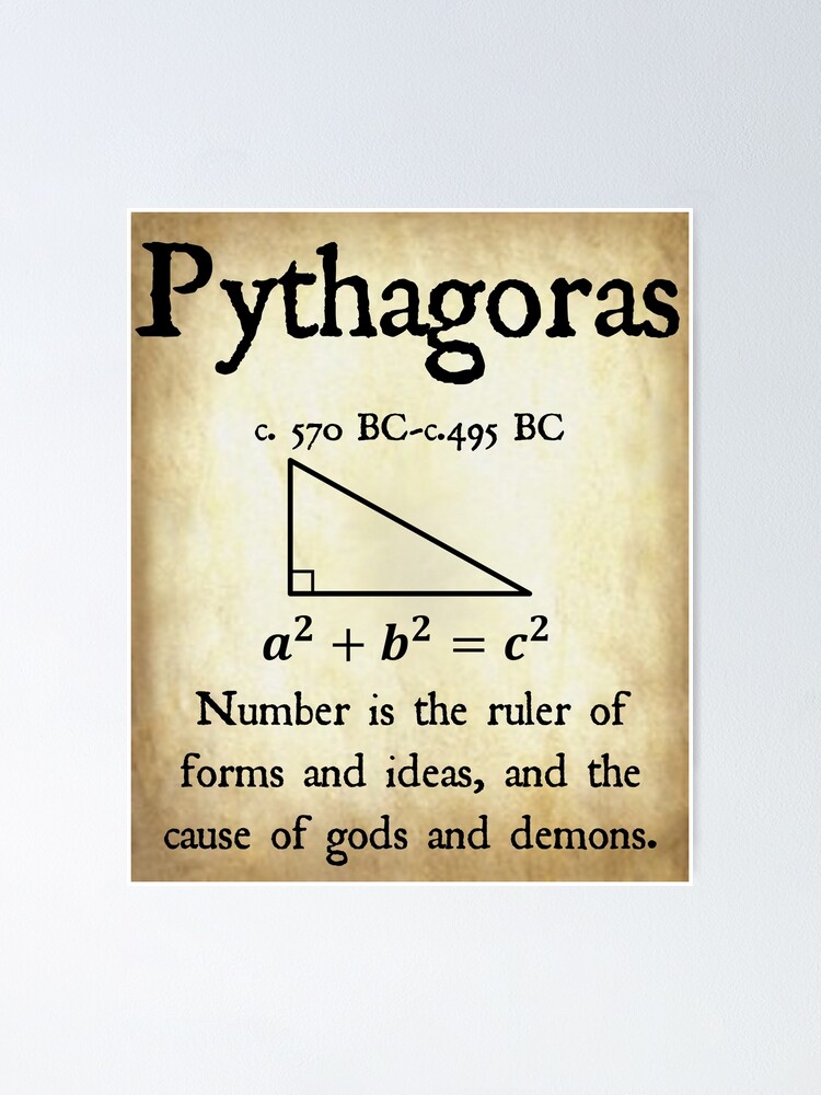 Poster Citation De Pythagore Preuve Du Theoreme De Pythagore Conception Mathematique Vintage Sur Fond De Parchemin Par Nfrey78 Redbubble