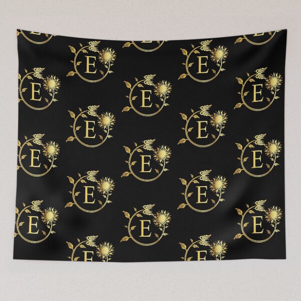 Item preview, Ornamental Letter E, Gold Sunflower Butterfly, Gold Monogram Ornament designed and sold by PROMEN Creativity.
