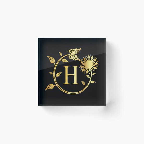 Item preview, Ornamental Letter H, Gold Sunflower Butterfly, Gold Monogram Ornament designed and sold by PROMEN Creativity.