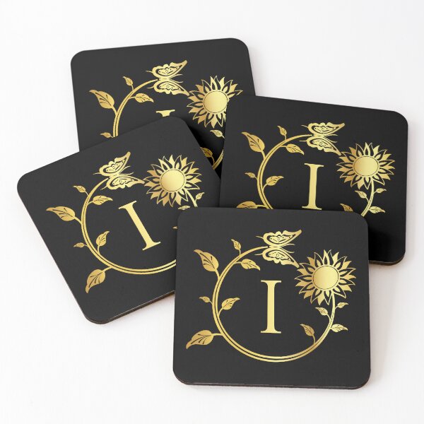 Item preview, Ornamental Letter I, Gold Sunflower Butterfly, Gold Monogram Ornament designed and sold by PROMEN Creativity.