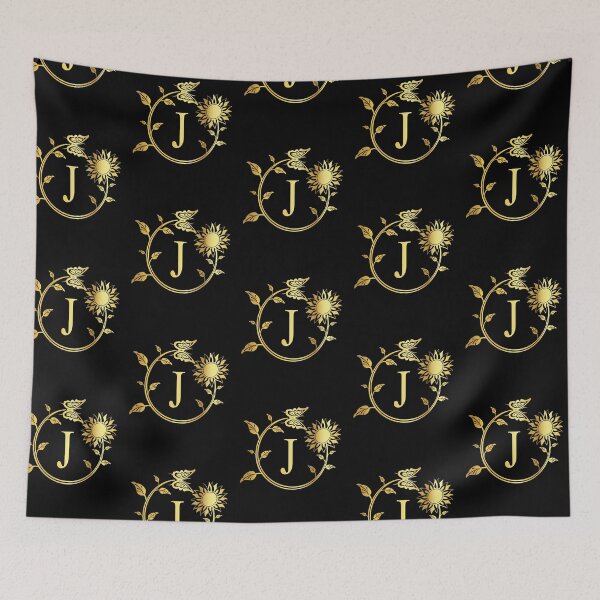 Item preview, Ornamental Letter J, Gold Sunflower Butterfly, Gold Monogram Ornament designed and sold by PROMEN Creativity.