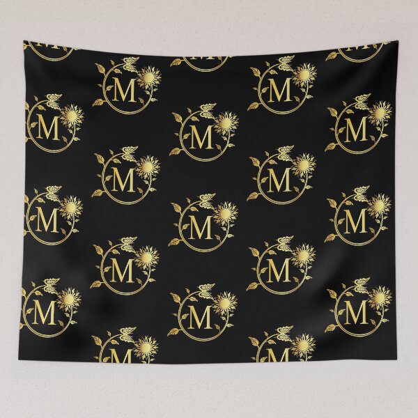 Item preview, Ornamental Letter M, Gold Sunflower Butterfly, Gold Monogram Ornament designed and sold by PROMEN Creativity.