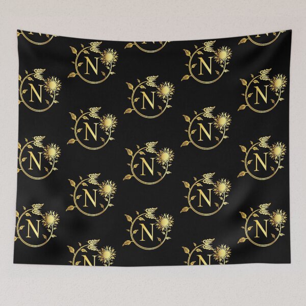 Item preview, Ornamental Letter N, Gold Sunflower Butterfly, Gold Monogram Ornament designed and sold by PROMEN Creativity.