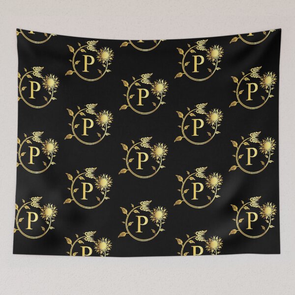 Item preview, Ornamental Letter P, Gold Sunflower Butterfly, Gold Monogram Ornament designed and sold by PROMEN Creativity.