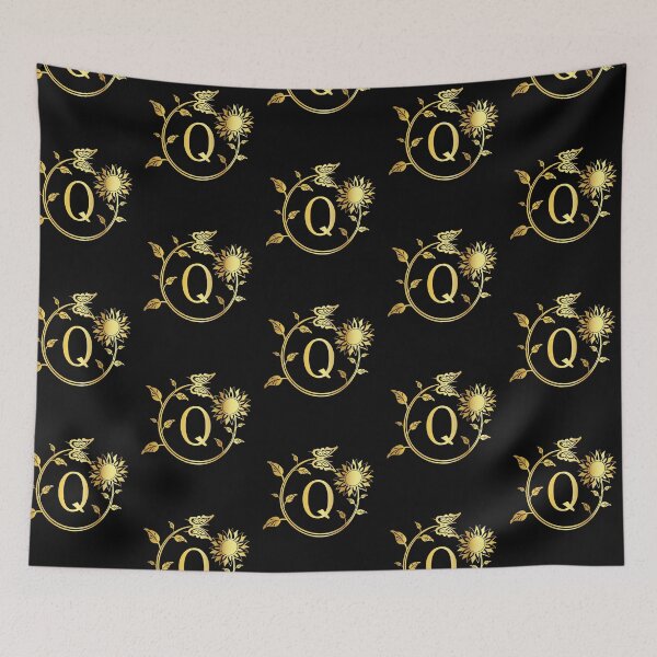 Item preview, Ornamental Letter Q, Gold Sunflower Butterfly, Gold Monogram Ornament designed and sold by PROMEN Creativity.