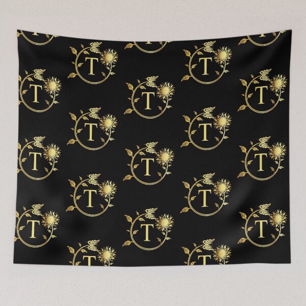 Item preview, Ornamental Letter T, Gold Sunflower Butterfly, Gold Monogram Ornament designed and sold by PROMEN Creativity.