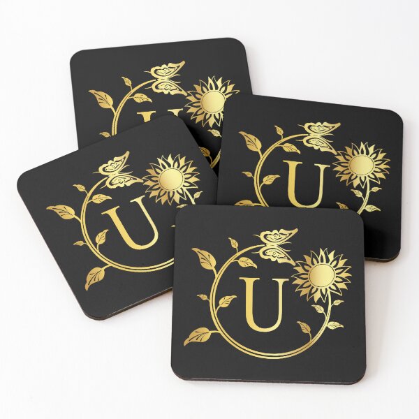 Item preview, Ornamental Letter U, Gold Sunflower Butterfly, Gold Monogram Ornament designed and sold by PROMEN Creativity.
