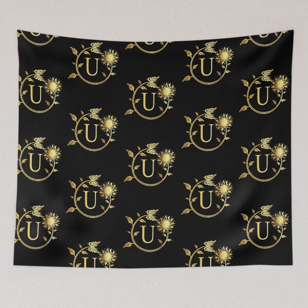 Item preview, Ornamental Letter U, Gold Sunflower Butterfly, Gold Monogram Ornament designed and sold by PROMEN Creativity.