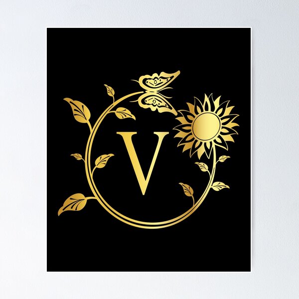 Item preview,  Ornamental Letter V, Gold Sunflower Butterfly, Gold Monogram Ornament designed and sold by PROMEN Creativity.