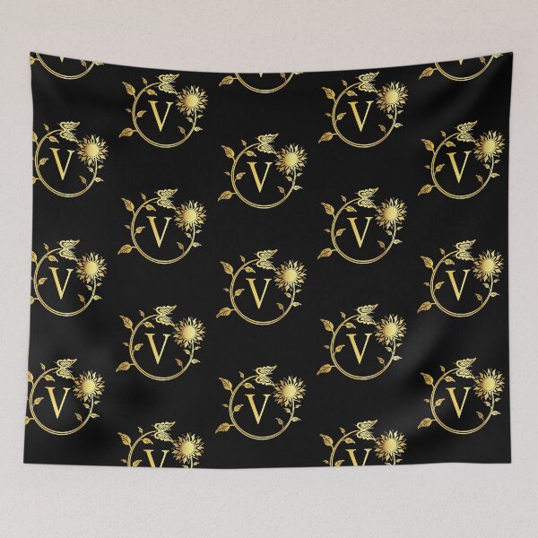 Item preview,  Ornamental Letter V, Gold Sunflower Butterfly, Gold Monogram Ornament designed and sold by PROMEN Creativity.