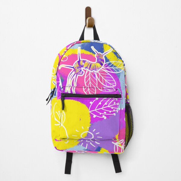 Item preview, Bugs and Plants Seamless Pattern (Light Blue/Hot Pink/Yellow) designed and sold by techno-mantis.