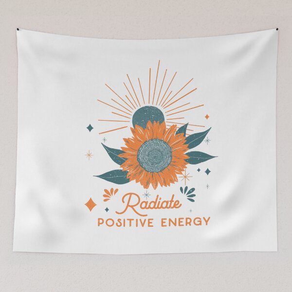 Item preview, Radiate Positive Energy retro blue sun with orange sunflower and stars designed and sold by InnaMGraphic.