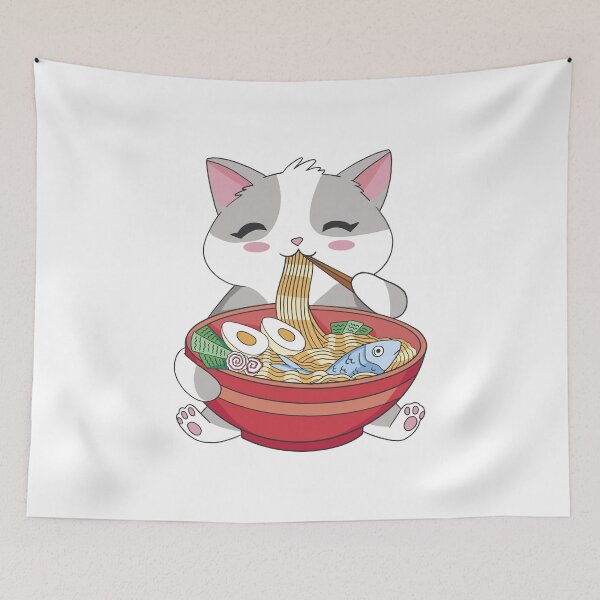Item preview, cat-animal-eating-ramen designed and sold by Petit-creativ.