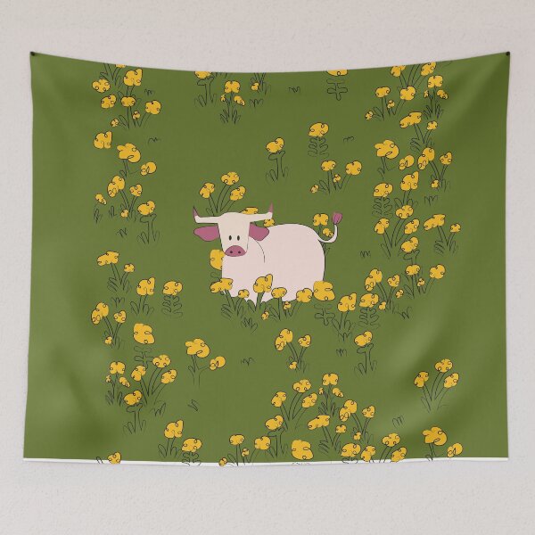 Item preview, Cute illustration with cow and yellow flowers designed and sold by Yulmsss.