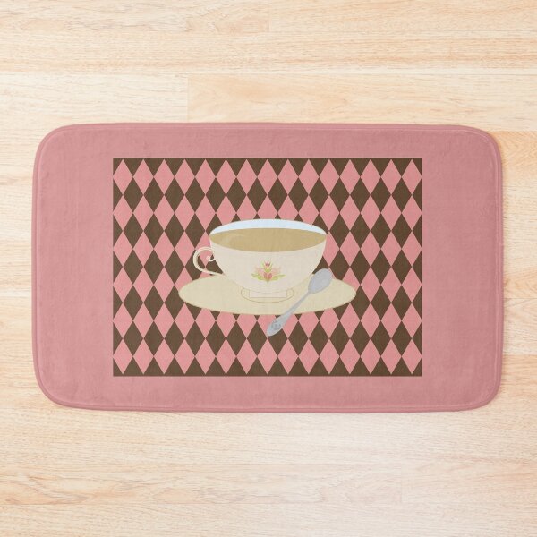 Item preview, Cup of coffee and tea for breakfast and snack on a background of pink and brown rhombuses designed and sold by Carmelagaminde.
