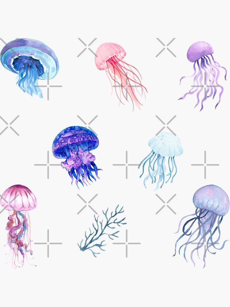 Thumbnail 3 von 3, Sticker, Aquarell-Quallen-Sammlung designt und verkauft von silviaol.