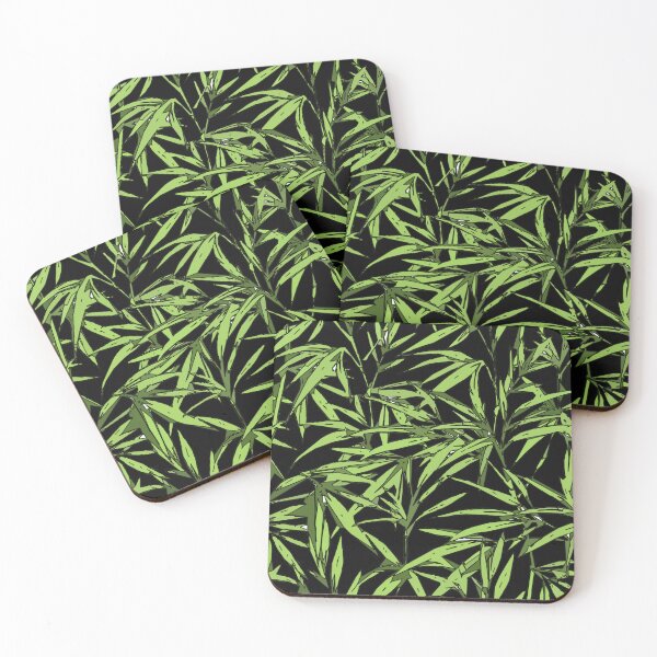 Item preview, Bamboo leaves,  green plants, mask, black background designed and sold by Collagedream.