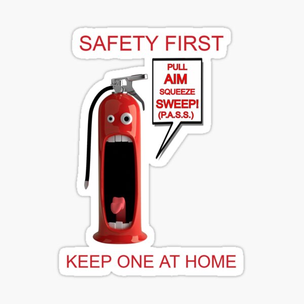 "Safety First Fire Extinguisher" Sticker for Sale by ArtCollectables