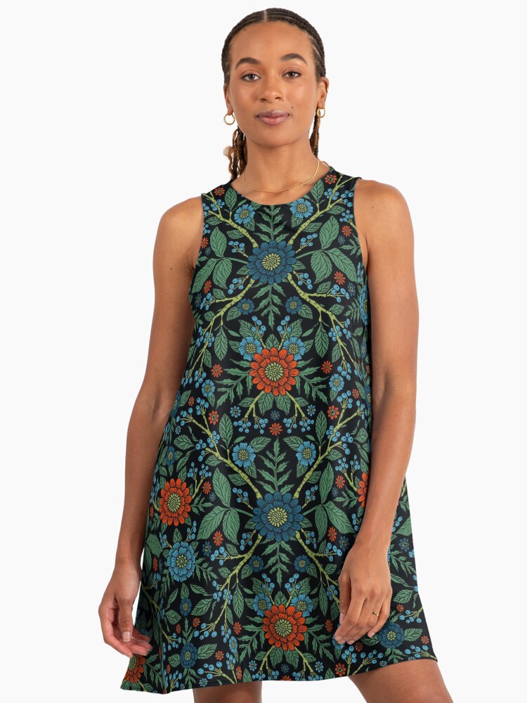 Dark Floral in Turquoise, Jade Green & Red" A-Line Dress for Sale by  somecallmebeth | Redbubble