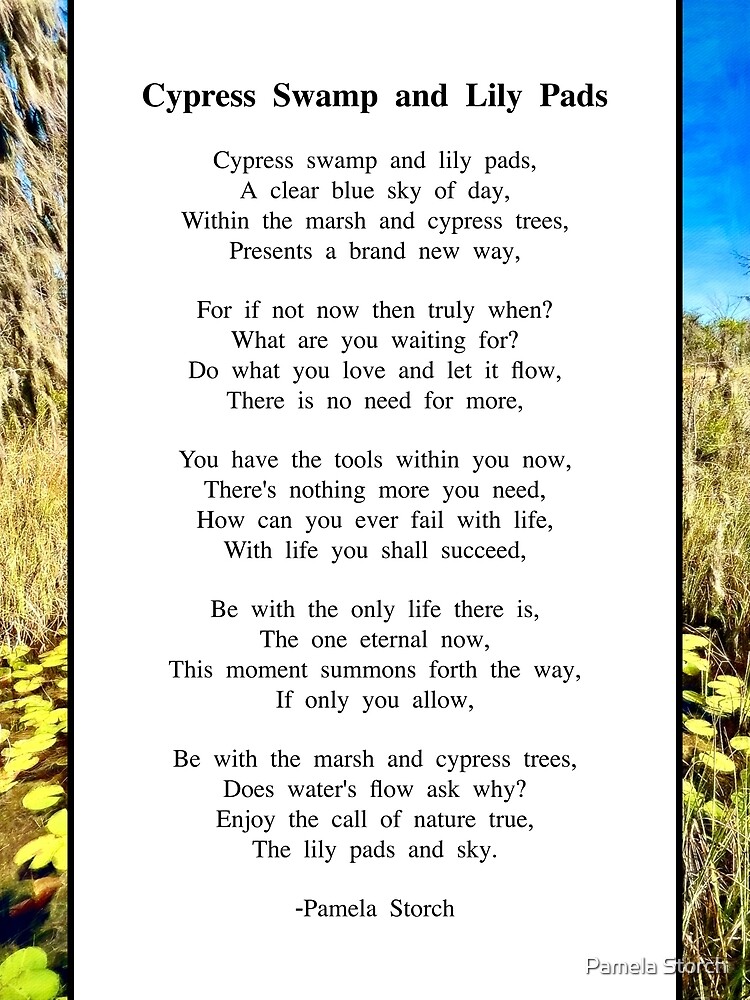 "Cypress Swamp and Lily Pads Poem" Art Print by PamelaStorch Redbubble