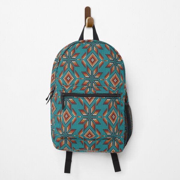 Item preview, Aztec traditional beaded kilim on teal designed and sold by Dana Du.