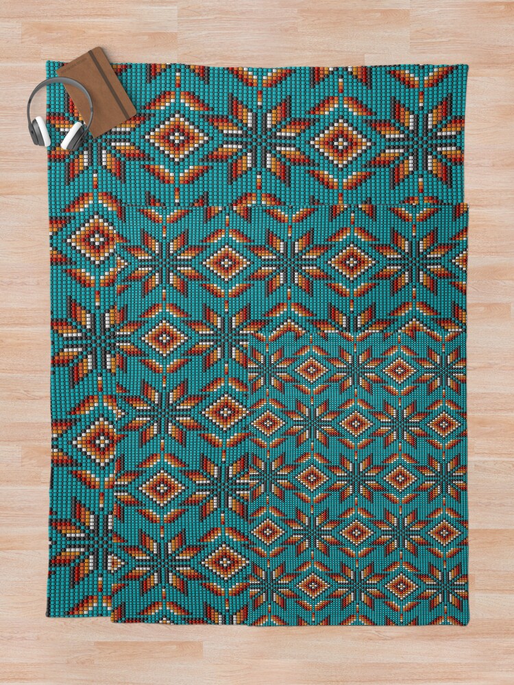Alternate view of Aztec traditional beaded kilim on teal Throw Blanket