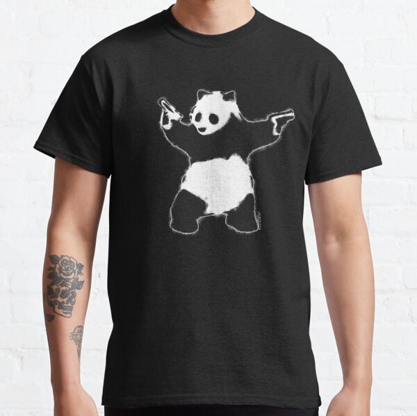 Banksy Panda with guns black and white grunge Graffiti Street art on black background HD HIGH QUALITY ONLINE STORE Classic T-Shirt