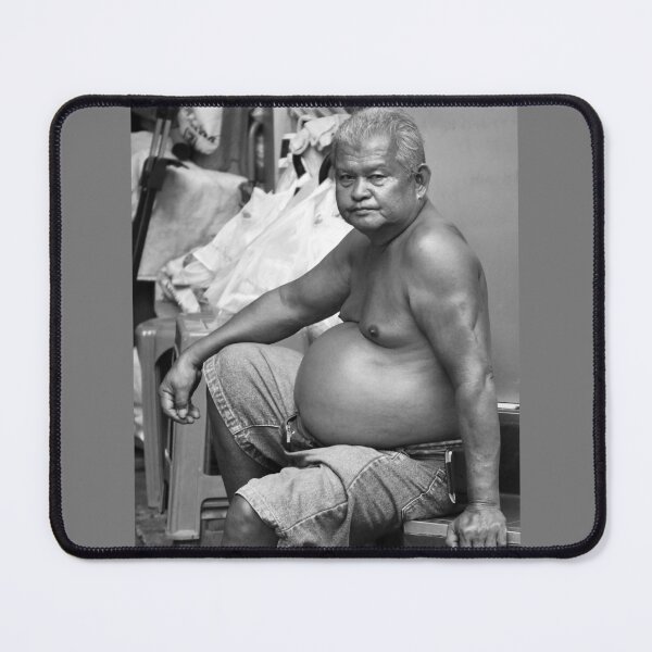 Item preview, Fat man in black & white sitting in Bangkok Thailand with beer gut designed and sold by RetroBasketball.