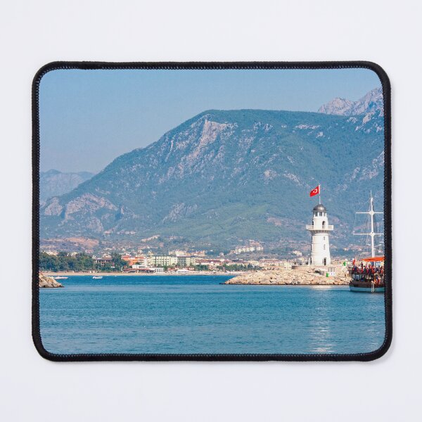 Item preview, Lighthouse and ship at entrance to Alanya Harbour, Turkey designed and sold by Kevin Hellon.