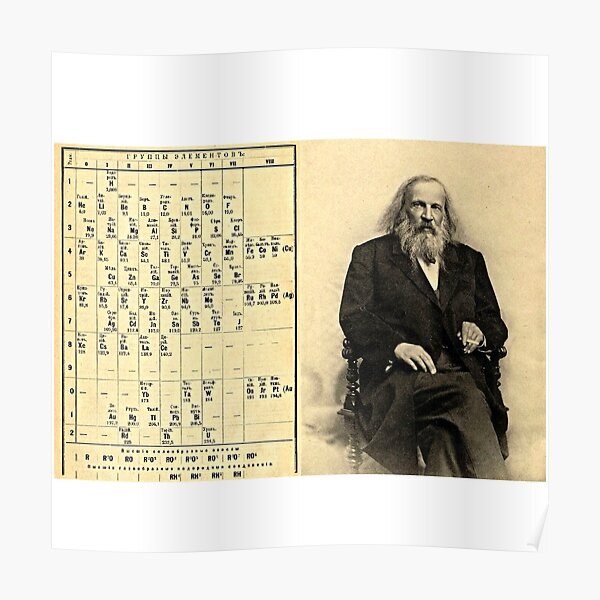 Dmitri Mendeleev And Periodic Table Poster For Sale By Vintagepeople Redbubble