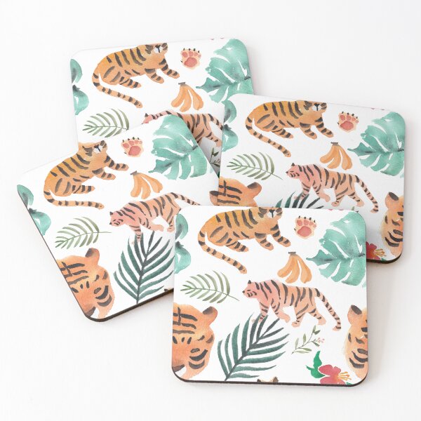 Item preview, Tiger and fruit watercolour pattern designed and sold by nananstudio.