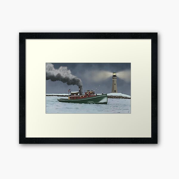Item preview, Historic Buffalo Harbor Steam Tugboat and Lighthouse designed and sold by abbottoons.
