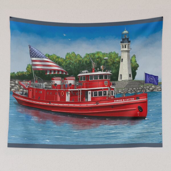 Item preview, Historic Buffalo Harbor Fireboat Edward M. Cotter and Buffalo Lighthouse designed and sold by abbottoons.