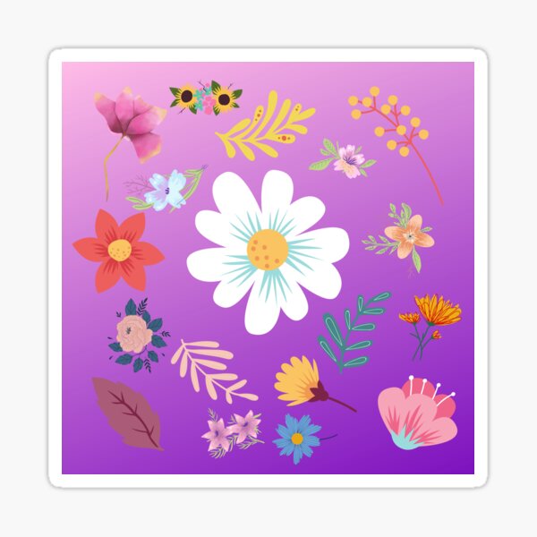 "Random Floral Pattern 15 Purple Gradient Background Color" Sticker by