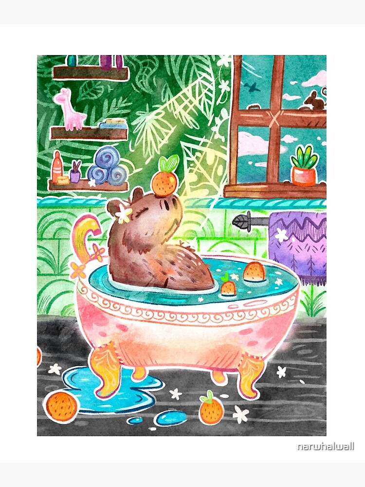 Disover Capybara in Bath Tub with Oranges Premium Matte Vertical Poster