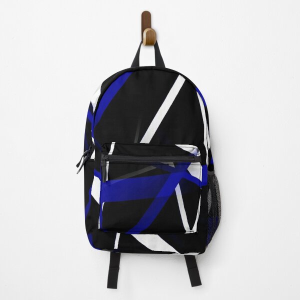 Seamless Abstract Royal Blue and White Lines On Black Pattern Backpack