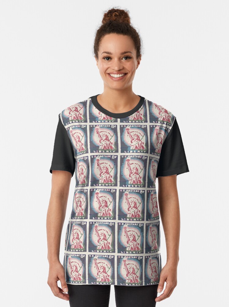 Alternate view of Statue of Liberty Stamps Collage Graphic T-Shirt