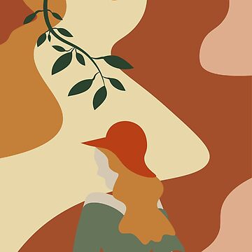 Artwork thumbnail, Vintage Boho Woman with Hat – Art Print by FoxyCreativeLtd