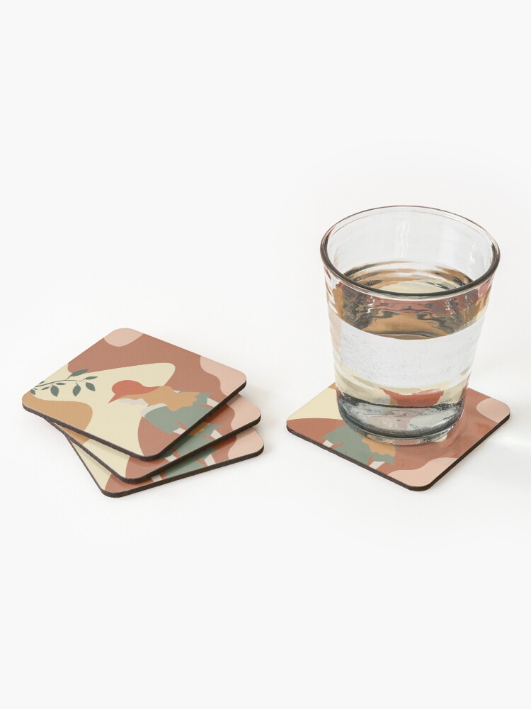Thumbnail 2 of 5, Coasters (Set of 4), Vintage Boho Woman with Hat – Art Print designed and sold by FoxyCreativeLtd.