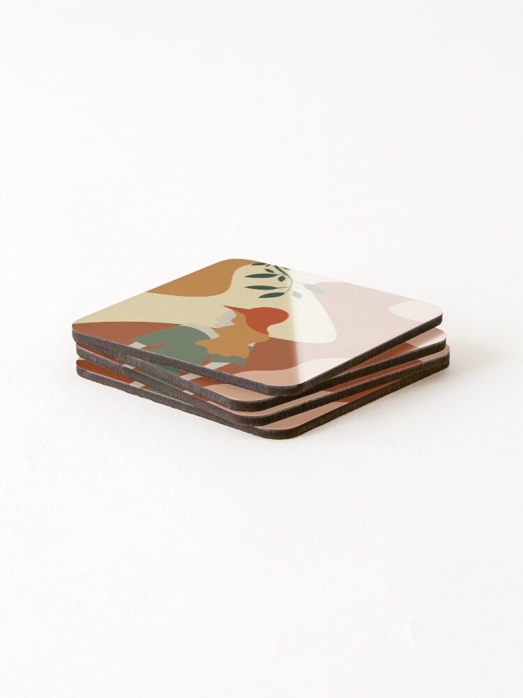 Thumbnail 4 of 5, Coasters (Set of 4), Vintage Boho Woman with Hat – Art Print designed and sold by FoxyCreativeLtd.