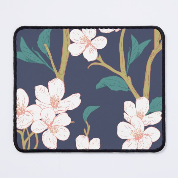 Item preview, White Cherry Blossoms On Navy Background designed and sold by cgroenewald.